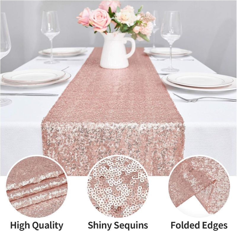 Photo 1 of 4PCS 12x108 Inch Sequin Table Runner Rose Gold Glitter Table Runner for Party, Wedding, Bridal Baby Shower, Event Decorations?4PCS, 12x108 Inch, Rose Gold?
