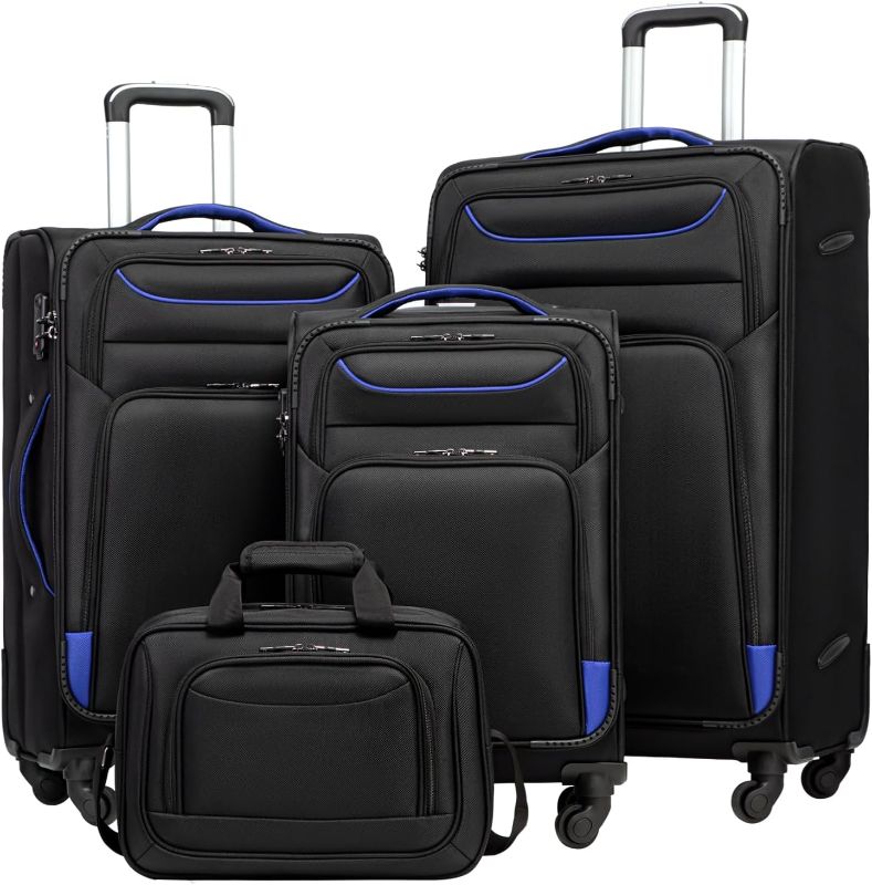 Photo 1 of Coolife Luggage 4 Piece Set Suitcase TSA Lock Spinner Softshell lightweight(black+blue)
