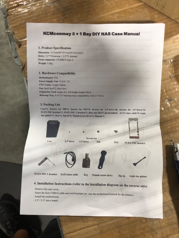 Photo 3 of KCMconmey 8 + 1 Bay DIY NAS Case, 4 x 2.5/3.5 Tray + 1 x 2.5 Internal Bay. Compatible ITX MB Flex PSU. with Front USB 3.0 8cm Chassis Fan Hot Swap Backplane. Network Attached Storage Enclosure.