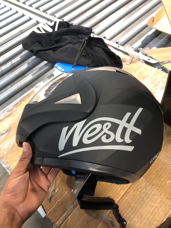 Photo 4 of Westt Full Face Helmet - Dirt Bike Helmets with Dual Visor DOT Approved Compact Lightweight- Motorcycle Helmets for Men Women Storm X Grey Black White XL Black