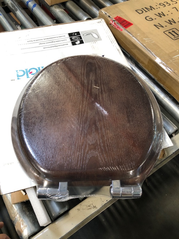 Photo 3 of Angel Shield Toilet Seat Round Wood with Slow Close,Easy Clean,Quick-Release Hinges (Round,Dark Walnut) Round-16.5" Dark Walnut