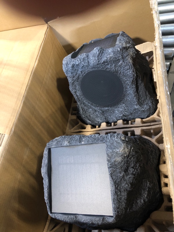 Photo 4 of Innovative Technology Outdoor Rock Speaker Pair - Wireless Bluetooth Speakers for Garden, Patio, Waterproof, Built for all Seasons & Solar Powered with Rechargeable Battery, Music Streaming - Charcoal