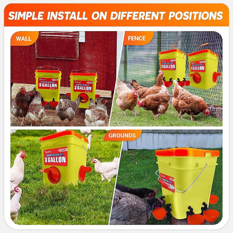 Photo 1 of 3-Gallon/12 Liters Automatic Chicken Waterer Set (2 Buckets/16 Water Cups), Large Chicken Water Cups No Waste, Poultry Watering Cups, Durable Chicken Supplies for Chickens, Chicks, Duck, Goose, Turkey
