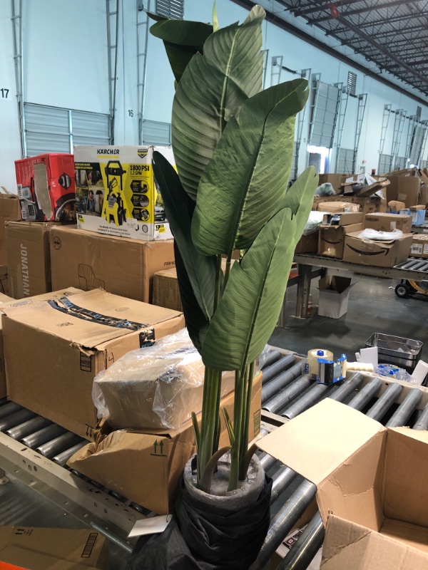Photo 3 of Aveyas 4ft Artificial Bird of Paradise Tree in Pot, Fake Tropical Travellers Plants Faux Banana Leaf Palm Silk Tree for Indoor Outdoor Office House Living Room Floor Modern Home Decor (4Feet,8 Trunks) Bird of Paradise 4 feet