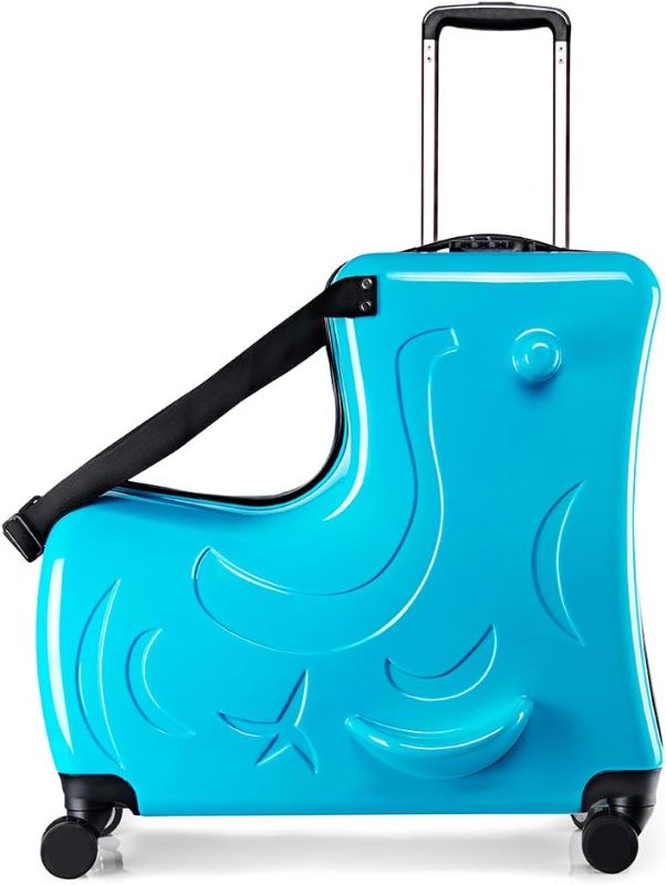 Photo 1 of N-A AO WEI LA OW Kids ride-on Suitcase carry-on Tollder Luggage with Wheels Suitcase to Kids aged 1-6 years old (Blue, 20 Inch) Nice
