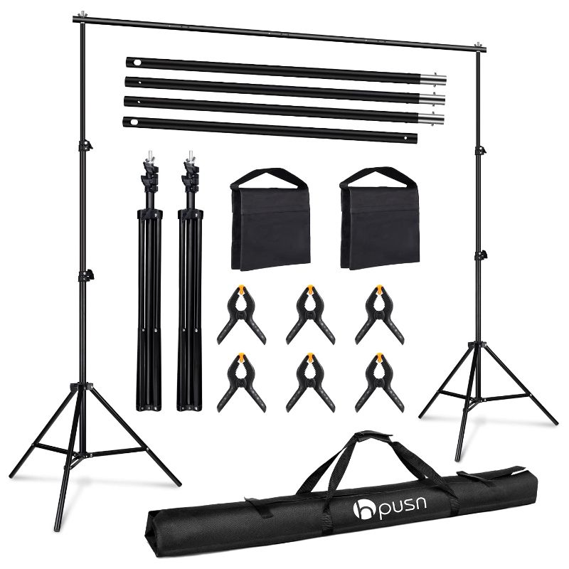 Photo 1 of HPUSN Backdrop Stand - 10ft x 7ft Adjustable Photoshoot Backdrop - Photo Backdrop Stand for Parties - Backdrop Includes Travel Bag, Sand Bags, Clamps - Photo Video Studio BS01