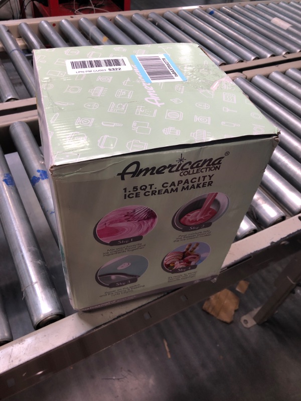 Photo 1 of Americana EIM-1400M 1.5 Qt Freezer Bowl Automatic Easy Homemade Electric Ice Cream Maker, Ingredient Chute, On/Off Switch, No Salt Needed, Creamy Ice Cream, Gelato, Frozen Yogurt, Sorbet, Recipe Book Motor 1.5 Quart Mint