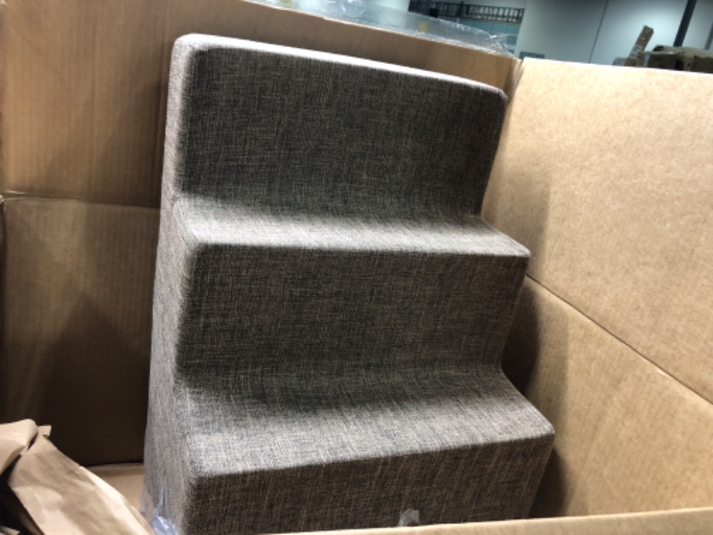 Photo 1 of Best Pet Supplies Foam Pet Steps for Small Dogs and Cats, Portable Ramp Stairs for Couch, Sofa, and High Bed Climbing, Non-Slip Balanced Indoor Step Support, Paw Safe - Brown Linen, 4-Step (H: 18") Brown Linen 4-Step (H: 18")