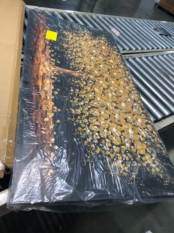 Photo 1 of Art8YuQi Paintings - Contemporary Abstract Art Oil Painting On Canvas Texture 3D Golden Tree Gary Painting Handmade Artwork Picture Canvas Wall Art Modern Home Decor living room Ready to Hang 24x48inch (Gold)