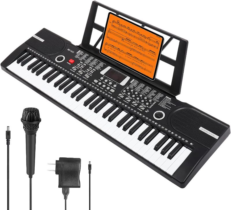 Photo 1 of 61 Keys Keyboard Piano, Camide Electronic Digital Piano with Built-In Speaker Microphone, Sheet Stand and Power Supply, Portable Keyboard Gift Teaching for Beginners Black