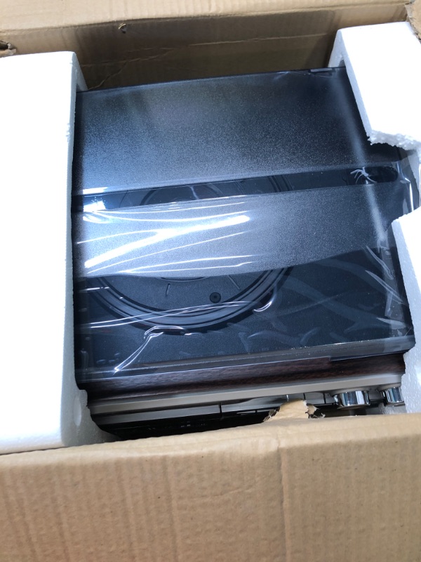 Photo 1 of MUSITREND Record Player 9 in 1 3 Speed Bluetooth Vintage Turntable CD Cassette Vinyl Player AM/FM Radio USB/SD Encoding Aux-in RCA Line-Out (Silver)