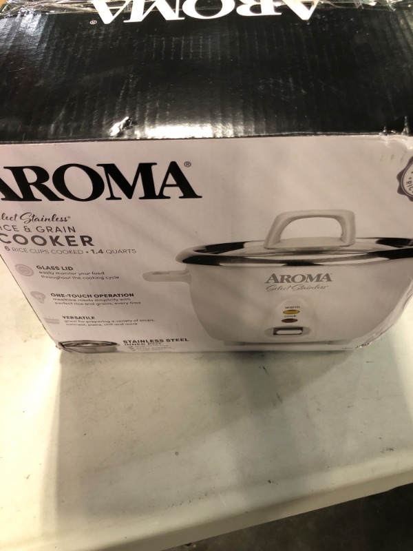 Photo 2 of **ONLY ONE** Aroma Housewares Select Stainless Rice Cooker & Warmer, 6-Cup(cooked) / 1.2Qt, ARC-753SG, White & Select Stainless Rice Cooker & Warmer, 6-Cup(cooked)/ 1.2Qt, ARC-753SGB, Black 6-Cup(cooked) / 1.2Qt. Rice Cooker + Rice Cooker