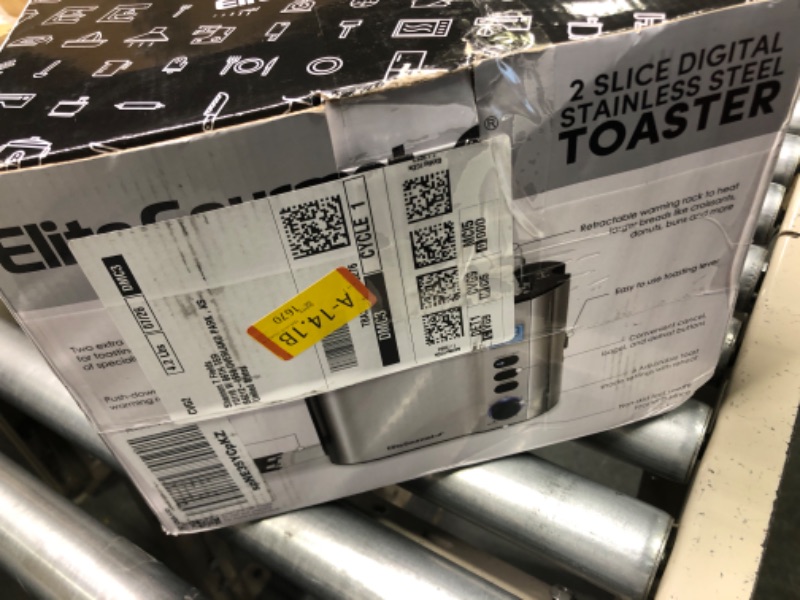 Photo 1 of Elite Gourmet ECT2145 Extra Wide Slot 2-Slice Toaster, Bagel Function Reheat, Defrost, & Cancel Functions, 6 Toast Settings, Built-in Warming Rack, Countdown Timer, Stainless Steel 2 Slice Stainless Steel