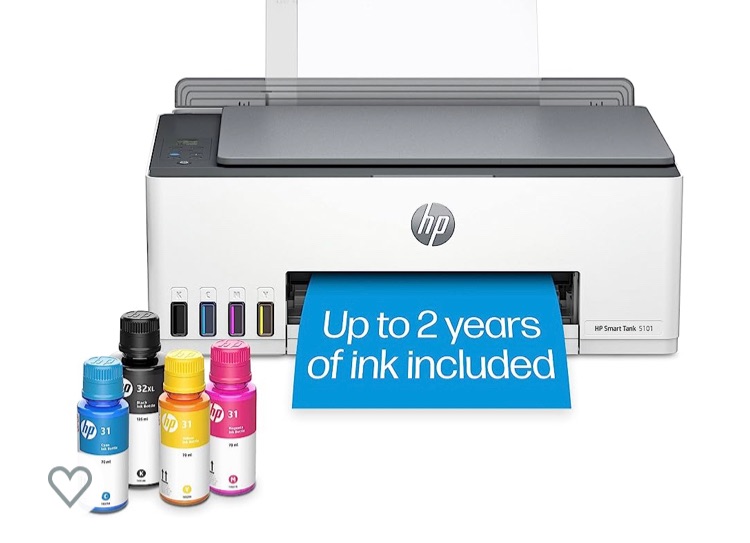 Photo 1 of HP Smart-Tank 5101 Wireless All-in-One Ink-Tank Printer with up to 2 Years of Ink Included (1F3Y0A),White