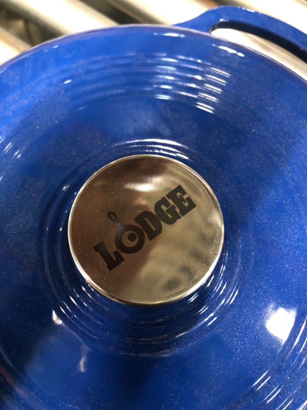 Photo 4 of **MINOR DAMAGE ON HANDLE **Lodge Manufacturing Company EC6D32 Enameled Dutch Oven, 6 qt, Indigo Indigo 6 Quart Dutch Oven