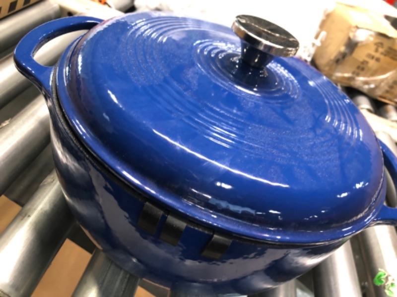 Photo 3 of **MINOR DAMAGE ON HANDLE **Lodge Manufacturing Company EC6D32 Enameled Dutch Oven, 6 qt, Indigo Indigo 6 Quart Dutch Oven