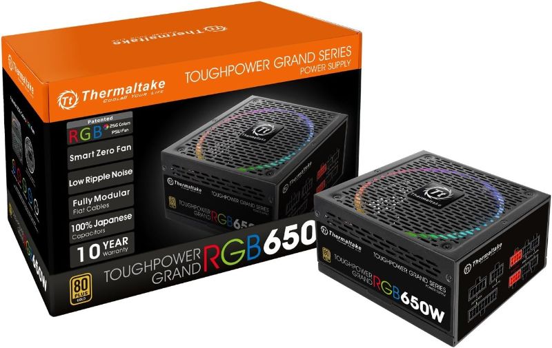 Photo 1 of Thermaltake Toughpower Grand RGB 650W 80+ Gold Smart Zero 256-Color RGB Fan Fully Modular Power Supply 10 YR Warranty PS-TPG-0650FPCGUS-R