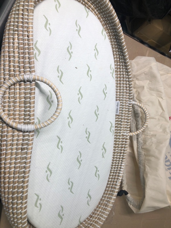 Photo 2 of Baby Changing Basket - with Thick Pad & 3 Waterproof Bamboo Jacquard Covers. Organic Seagrass Moses Basket for Babies - CPSC Compliant, Premium Changing Table Topper - Unique Boho Baby Decor Natural / White