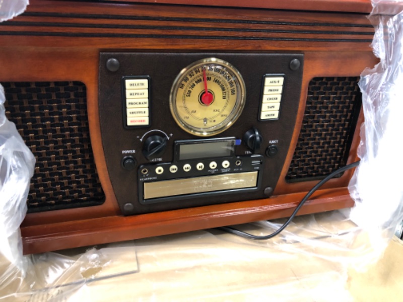 Photo 1 of Victrola Nostalgic 6-in-1 Bluetooth Record Player & Multimedia Center with Built-in Speakers - 3-Speed Turntable, CD & Cassette Player, FM Radio | Wireless Music Streaming | Mahogany Mahogany Entertainment Center
