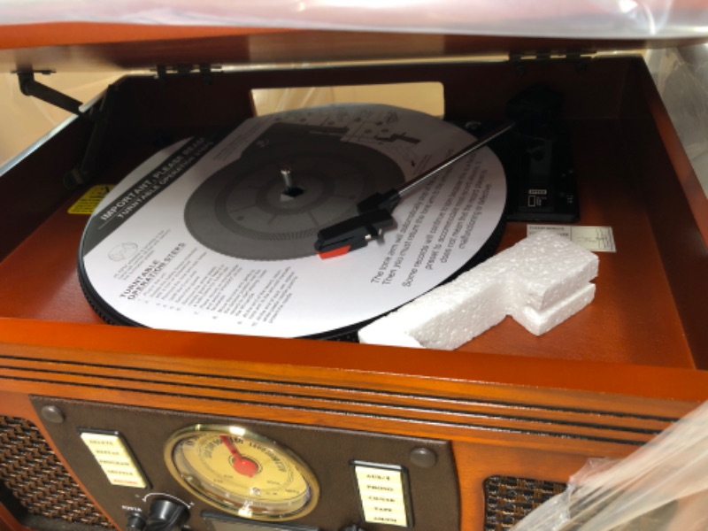 Photo 1 of Victrola Nostalgic 6-in-1 Bluetooth Record Player & Multimedia Center with Built-in Speakers - 3-Speed Turntable, CD & Cassette Player, FM Radio | Wireless Music Streaming | Mahogany Mahogany Entertainment Center