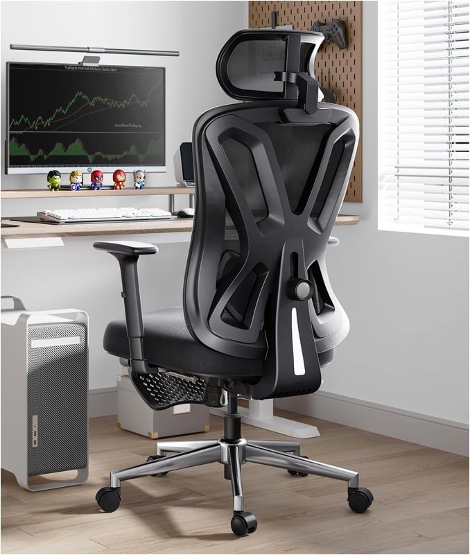Photo 1 of Hbada Ergonomic Office Chair, Desk Chair with Adjustable Lumbar Support and Height, Comfortable Mesh Computer Chair with Footrest 2D Armrests, Swivel Tilt Function Black