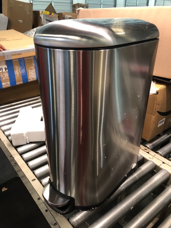 Photo 1 of Amazon Basics Smudge Resistant Rectangular Trash Can With Soft-Close Foot Pedal For Narrow Spaces, 40 Liter/10.5 Gallon, Brushed Stainless Steel Narrow 40L / 10.5 Gallon Brushed Stainless Steel