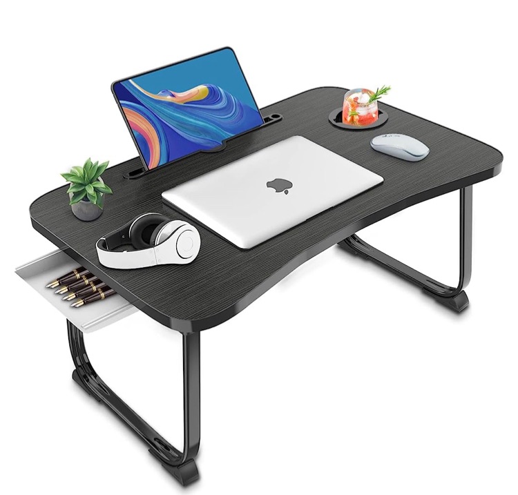 Photo 4 of Fayquaze Lap Laptop Desk, Portable Foldable Laptop Bed Table with Storage Drawer and Cup Holder, Laptop Lap Desk Laptop Bed Stand Tray Table Serving Tray for Eating, Reading and Working