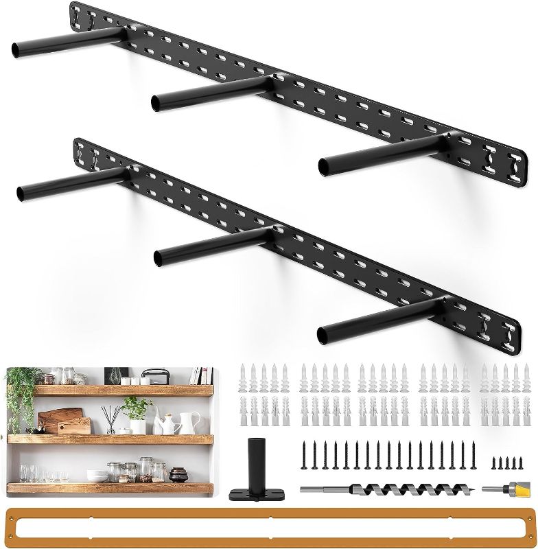 Photo 1 of 1pcs Floating Shelf Hardware Heavy Duty Hidden Shelf Brackets Support,Wall Mounting Invisible Floating Shelves Bracket (16" x 6"-with Installation Tools)