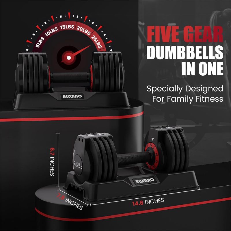 Photo 1 of Adjustable Dumbbells 25/55LB Single Dumbbell Weights, 5 in 1 Free Weights Dumbbell with Anti-Slip Metal Handle, Suitable for Home Gym Exercise Equipment 25LB-1Pack