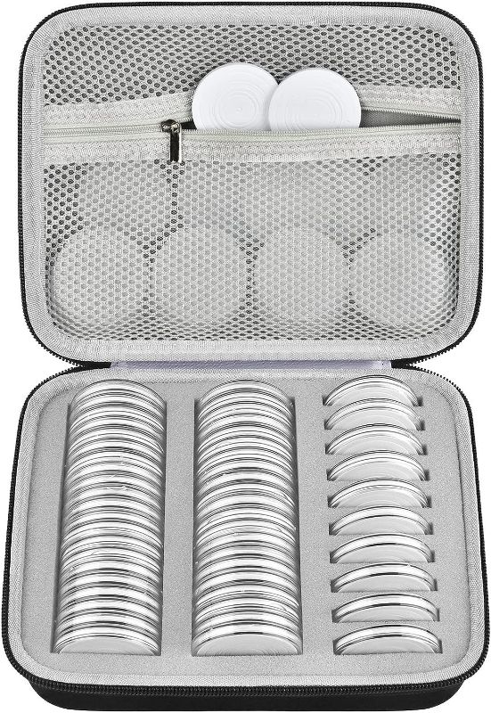 Photo 1 of 52 Pieces 46mm Coin Capsules with 6 Sizes (20/25/ 27/30/ 38/ 46mm), Coins Holder Collector Case with Foam Gasket and Plastic Storage Organizer for Coin Collection Supplies