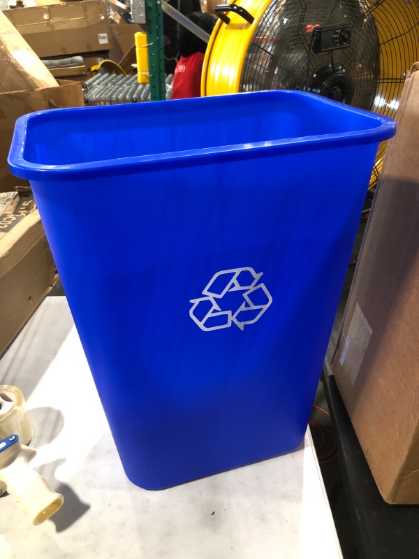 Photo 2 of AmazonCommercial 10 Gallon Rectangular Commercial Office Wastebasket, w/ Recycle Logo, 1-Pack, Blue 10 GALLON BLUE