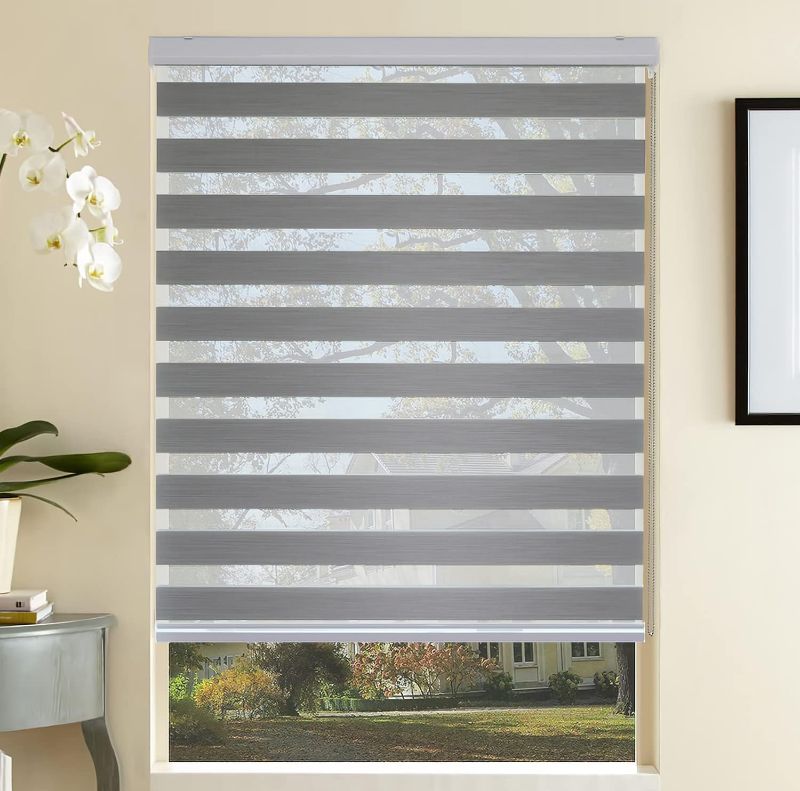 Photo 1 of 
SHECUTE Zebra Blinds for Windows, 23 x 72 Inches Grey Zebra Roller Shades, Light Filtering Room Darkening 50% Blackout Window Treatments for Living Room