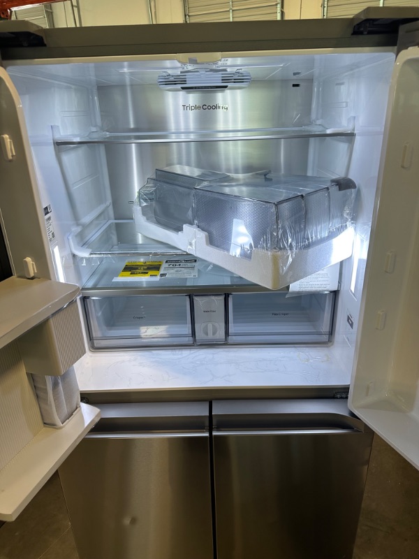 Photo 3 of Samsung 29-cu ft 4-Door Smart French Door Refrigerator with Dual Ice Maker and Door within Door (Fingerprint Resistant Stainless Steel) ENERGY STAR