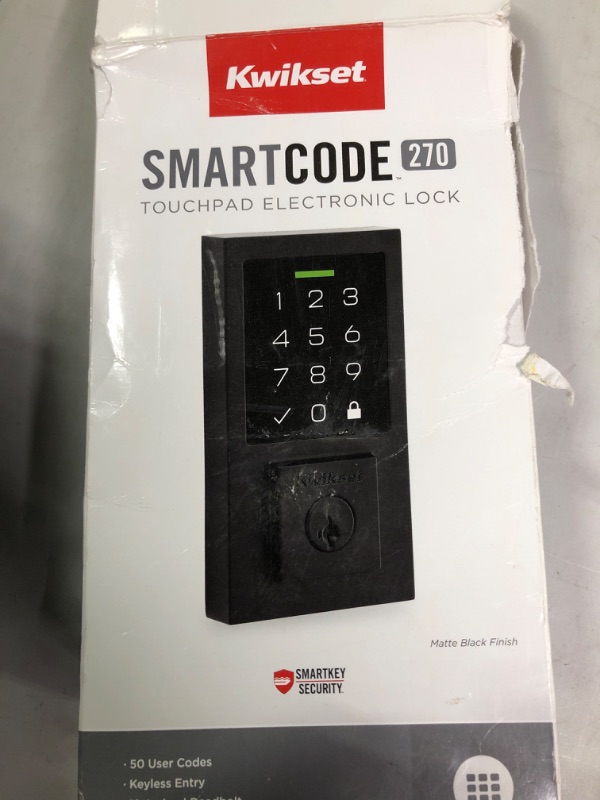 Photo 2 of SmartCode 270 Contemporary Matte Black Touchpad Single Cylinder Electronic Deadbolt Featuring SmartKey Security