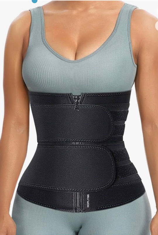 Photo 1 of HOPLYNN Sweat Waist Trainer for Women Two Belts, Neoprene Workout Corset Waist Trainer Cincher Trimmer Shaper Zipper