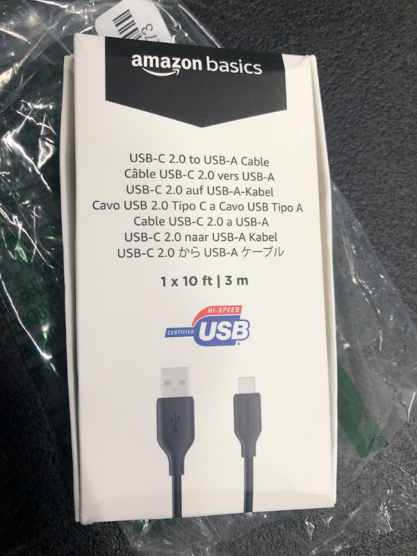 Photo 2 of Amazon Basics Fast Charging 3A USB-C2.0 to USB-A Cable (USB-IF Certified) - 10-Foot, Black, Laptop 1 Pack Black 10 Feet