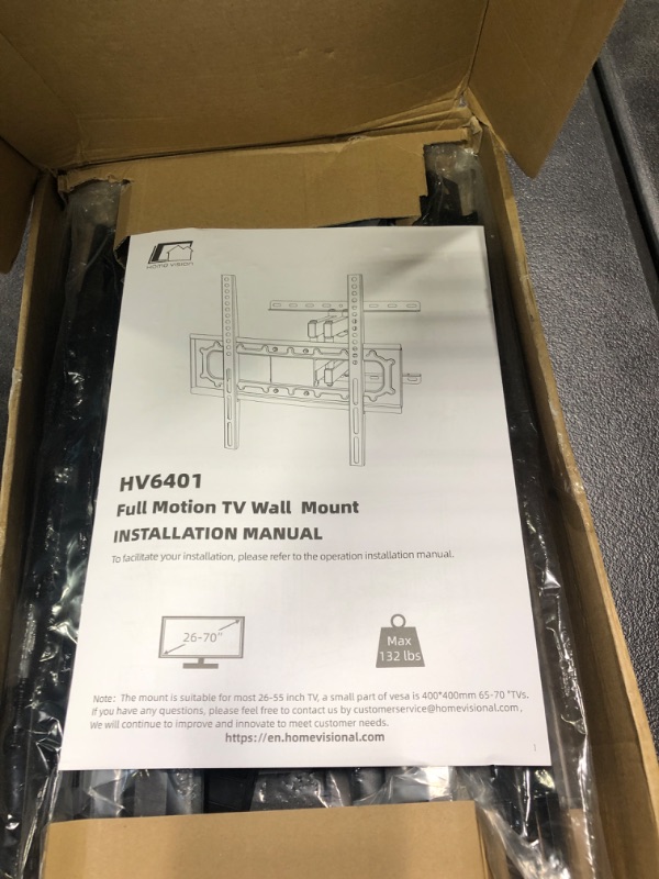 Photo 1 of HOMEVISION TV Wall Mount, Full Motion Swivel Tilt TV Mount for Most 26-55inch, Some up to 70inch LED LCD OLED TV with Dual Articulating Arms Wall Mount Bracket Max VESA 400x400mm 132lbs Fits 16" Stud Black 26 to 70inch 132Lbs