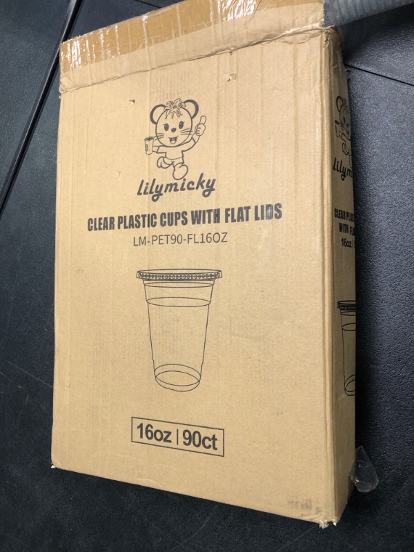 Photo 3 of Lilymicky [90 Sets] 16oz Clear Plastic Cups With Flat Lids, Disposable Drinking Cups, 16 oz Plastic Cups for Ice Coffee, Smoothie, Slurpee, or Any Cold Drinks clear 16oz cups with lids