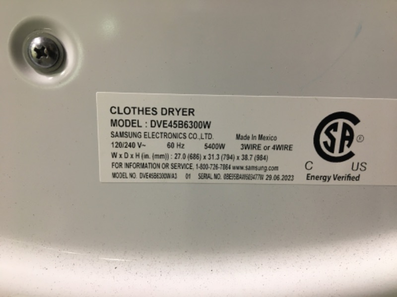 Photo 8 of 7.5 cu. ft. Smart Stackable Vented Electric Dryer with Steam Sanitize + in White
SAMSUNG DVE45B6300W
scratches 
