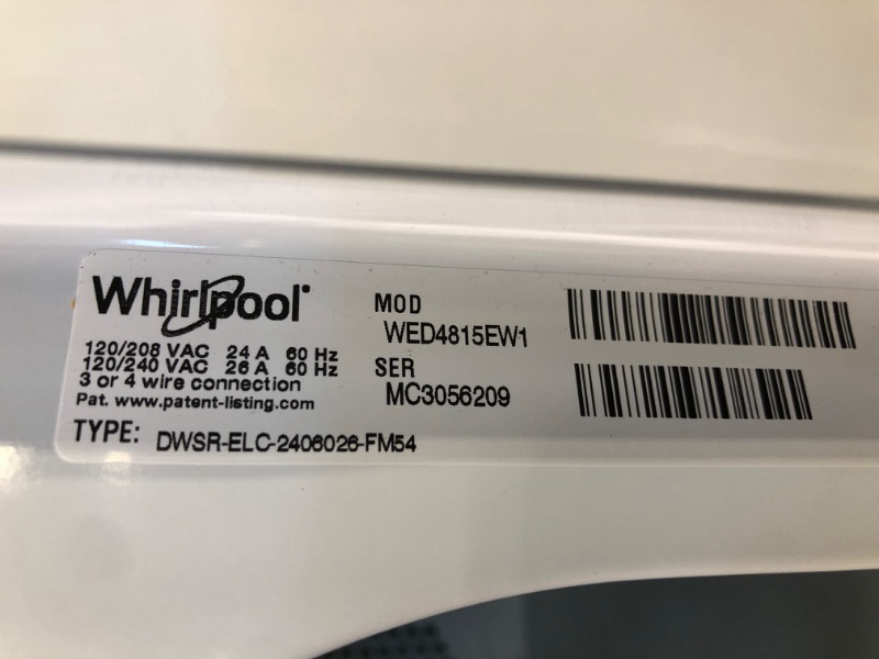 Photo 7 of Whirlpool 7-cu ft Reversible Side Swing Door Gas Dryer (White)
Item #670018

Model #WGD4815EW
small dents