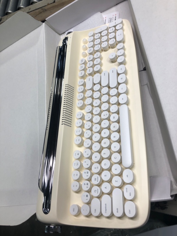 Photo 3 of YUNZII ACTTO B503 Wireless Typewriter Keyboard, Retro Bluetooth Keyboard with Integrated Stand for Multi-Device (B503, Ivory Butter) B503 Ivory Butter