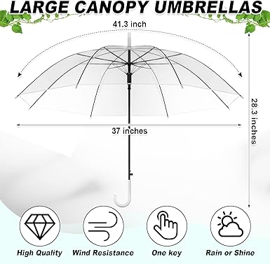 Photo 1 of  Wedding Umbrellas Bulk Auto Open Stick Umbrellas with White European J Hook Handle Windproof Large Canopy Umbrella for Outdoor Wedding Bride Groom Photography Golf Clear