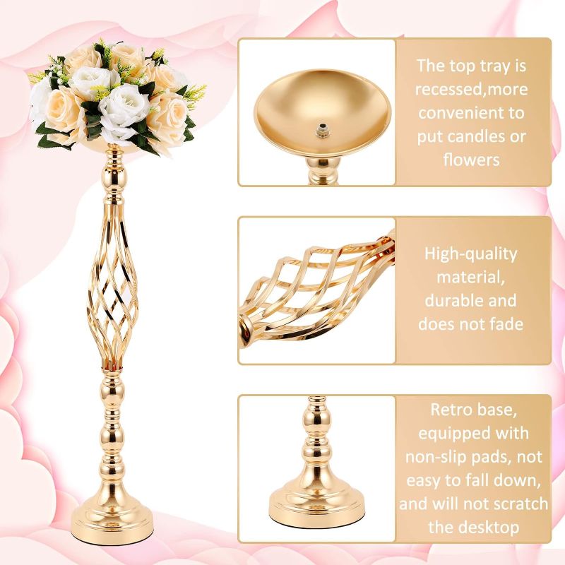 Photo 1 of  Wedding Flower Stand Bulk Wedding Centerpieces for Table Twist Metal Flower Vase Gold Flower Arrangement for Reception Tall Candle Holder for Wedding Birthday Party Table 
L size