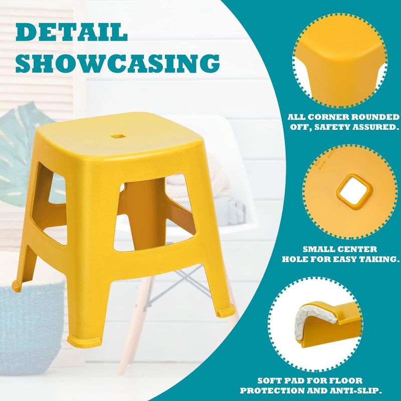Photo 1 of 12 Inch Plastic Stools Durable Step Stool Plastic Seat Stools Square Stackable Stools Decorative Light Duty Tools for Students Classroom Home Office Shower Favors, 1 pc 