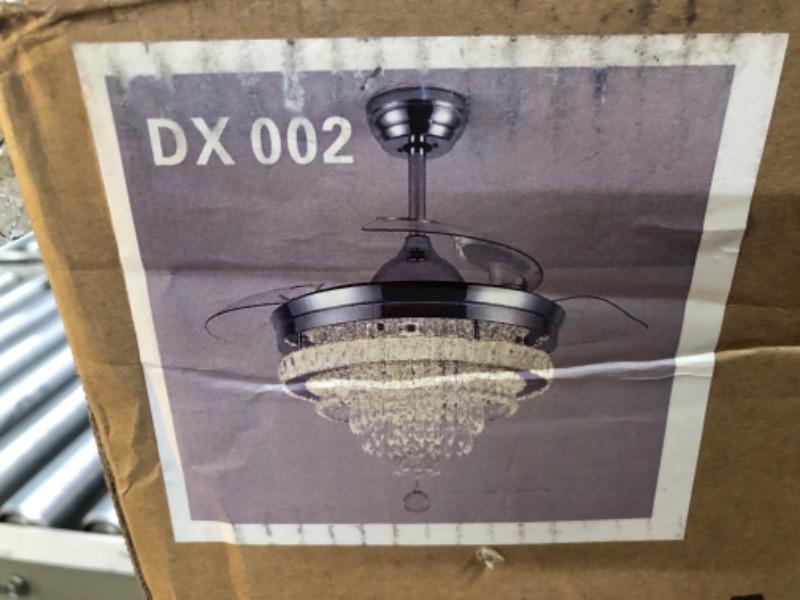 Photo 4 of 42" Dimmable Fandeliers Modern Crystal Chandelier Ceiling Fan with Light and Remote 6 Speeds LED Invisible Blades Crystal Fandelier Chandelier Fans With Memory Function for Bedroom Living Room 40W*2