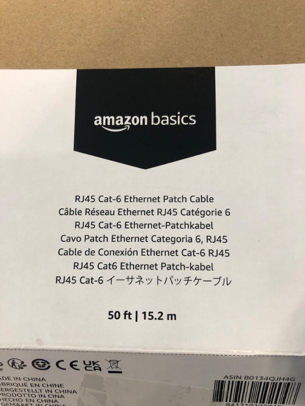 Photo 2 of Amazon Basics RJ45 Cat-6 Ethernet Patch Internet Cable - 50 Foot (15.2 Meters), Black 50 Foot 1-Pack Cable