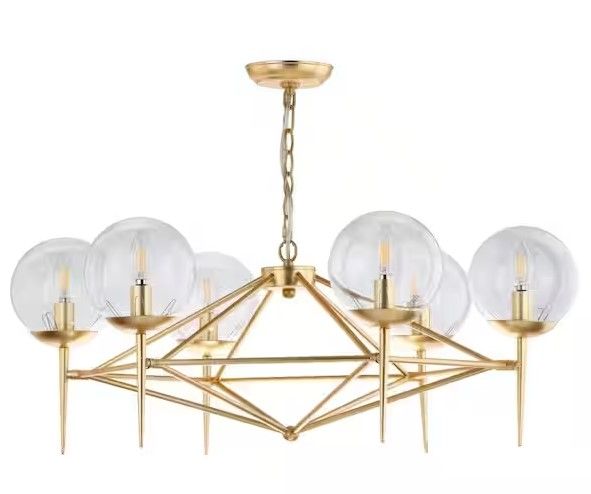 Photo 1 of Greyor 6-Light Gold Chandelier Lighting with Clear Globe Shade
1 glass is broken
