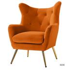 Photo 1 of Jacob Orange Tufted Accent Wingback Chair with Golden Base
