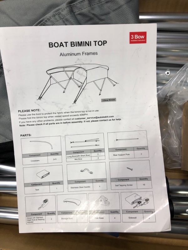 Photo 4 of KAKIT 3 4 Bow Bimini Tops with Mesh Sidewalls Support Poles for Boats Durable Marine Grade Canvas Top Includdes 2 Straps Storage Boot 1 Inch Aluminum Frame