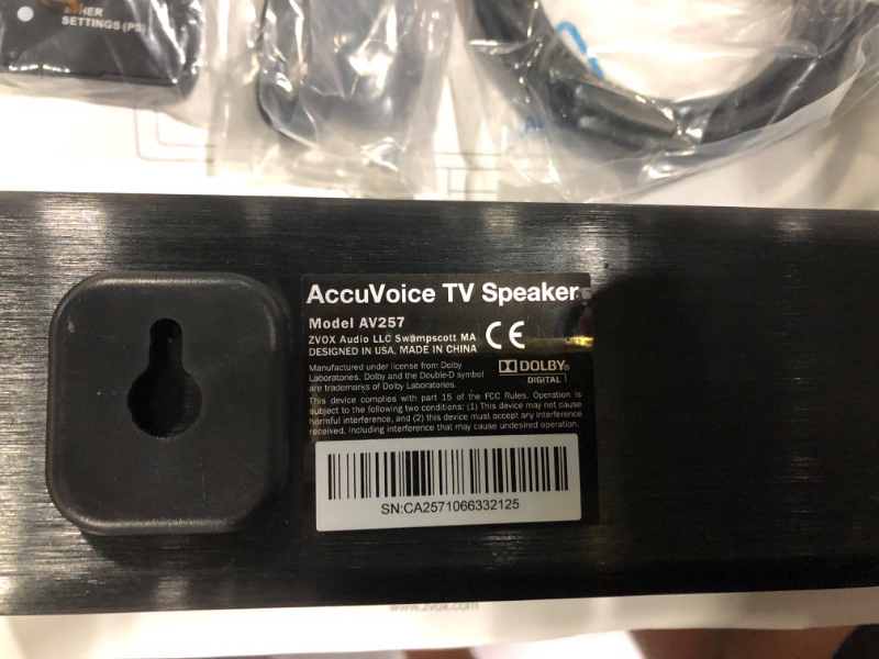 Photo 1 of ZVOX AV257 TV Soundbar with AccuVoice 12 Levels of Sound Boost, Dialogue Clarifying Sound Bar with Patented Hearing Technology, Wall Mountable Home Speaker with Alphanumeric Display, TV Sound System